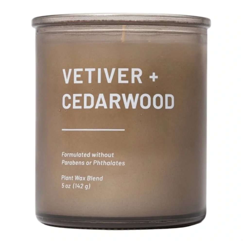 Project 62 Vetiver and Cedarwood Candle Glass Brown Jar